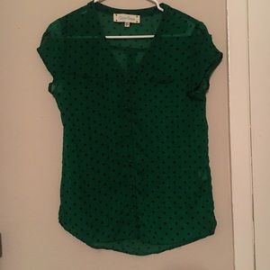 Green polka dot button up shirt